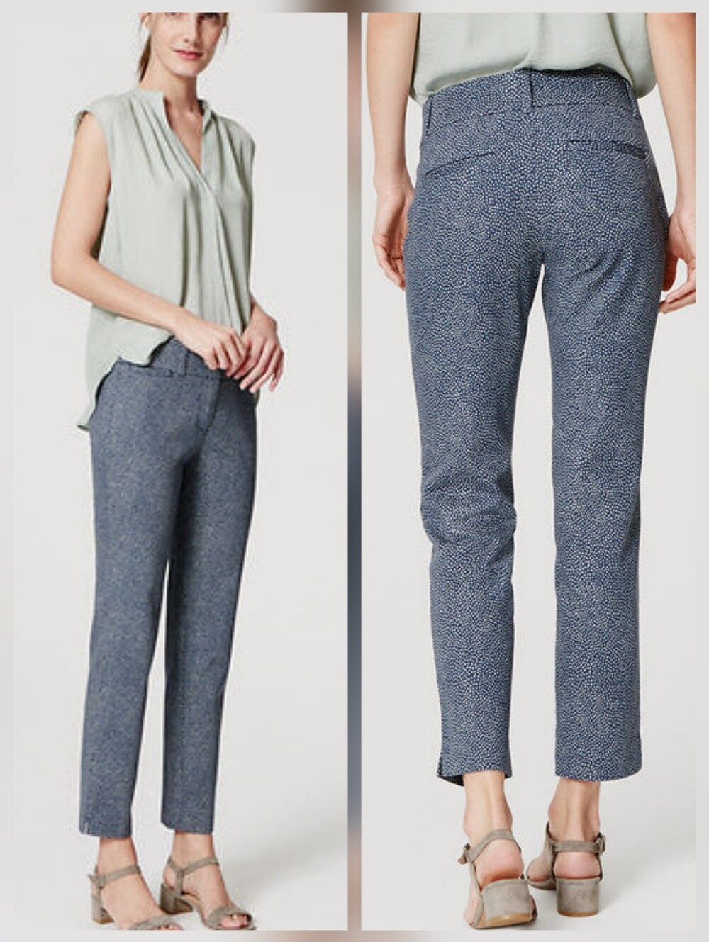 Ann Taylor LOFT Blue White Flecked Riviera Cropped Pants Julie Fit EB4